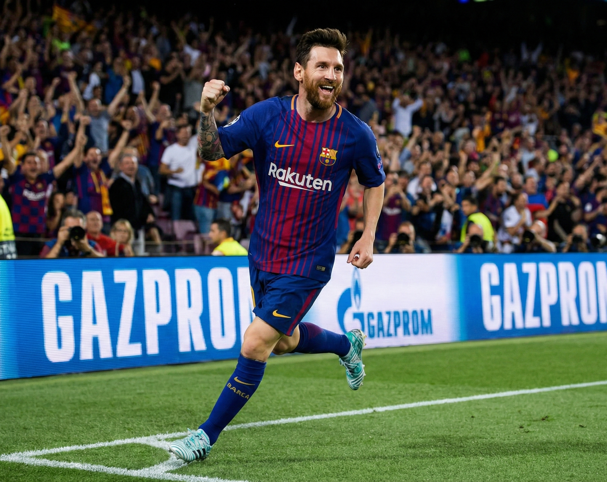 Lionel Messi celebrating a goal for Barcelona.